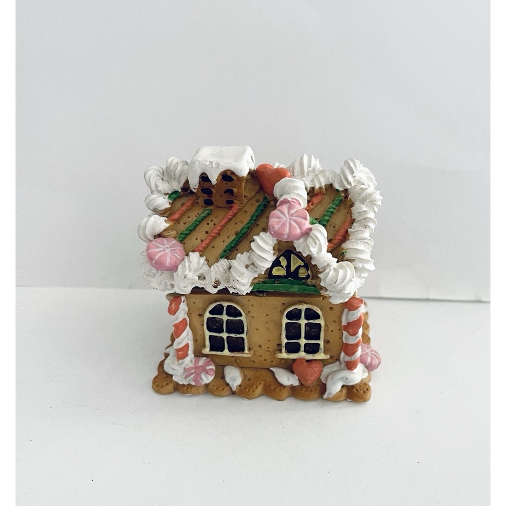Ceramic Gingerbread House‎ Christmas Trinket Box Candy Canes  READ INFO